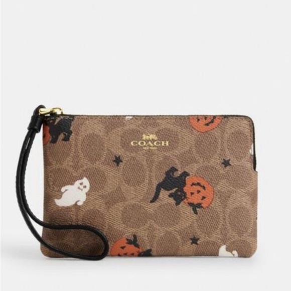 Coach Corner Zip Wristlet In Signature Canvas With Halloween Print - Picture 1 of 6
